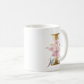 Mug Élégante lettre rose florale or Monogramme I (Devant droit)