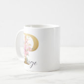 Mug Élégante lettre rose florale or Monogramme P (Devant gauche)