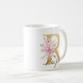 Mug Élégante lettre rose florale or Monogramme R (Devant droit)