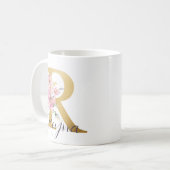 Mug Élégante lettre rose florale or Monogramme R (Devant gauche)
