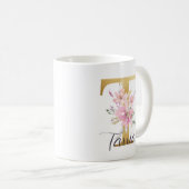 Mug Élégante lettre rose florale or Monogramme T (Devant droit)