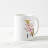 Mug Élégante lettre rose florale or Monogramme V (Devant droit)