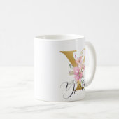 Mug Élégante lettre rose florale or Monogramme Y (Devant droit)