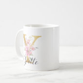 Mug Élégante lettre rose florale or Monogramme Y (Devant gauche)