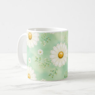 Mug Élégante Marguerite Aquarelle Menthe
