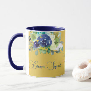 Mug Elégante marine aquarelle Floral Mustard Groom Squ