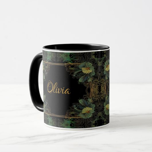 Mug Élégante moody victorienne vert foncé botanique (Devant gauche)