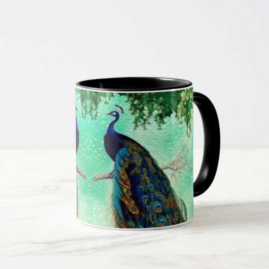 Mug Élégante oeuvre vintage de paon   (Devant droit)
