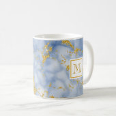 Mug Elégante Parties scintillant en marbre bleu Monogr (Devant droit)