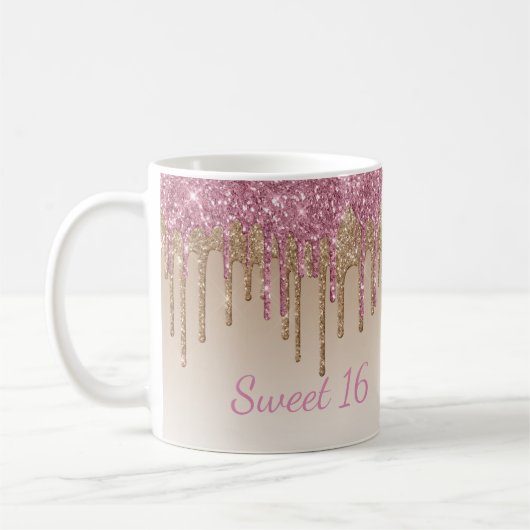 Mug Élégante Parties scintillant Sweet 16 Glam Script  (Gauche)