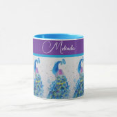 Mug Elégante Peacock Aquarelle Bleu Peinture Femmes (Centre)