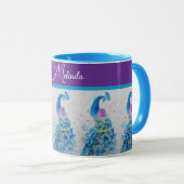 Mug Elégante Peacock Aquarelle Bleu Peinture Femmes (Devant droit)