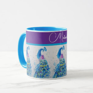 Mug Elégante Peacock Aquarelle Bleu Peinture Femmes