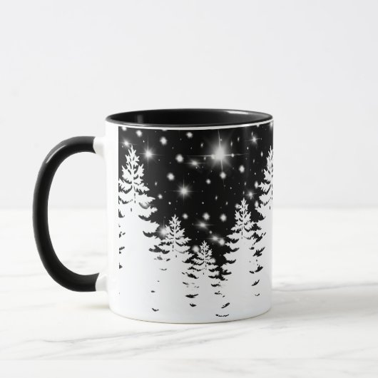 Mug Élégante pinède noire blanche nuit étoiles ciel (Gauche)