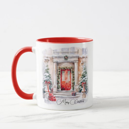 Mug Elégante Portes rouges Joyeuses de Noël (Gauche)