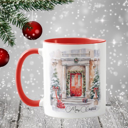 Mug Elégante Portes rouges Joyeuses de Noël