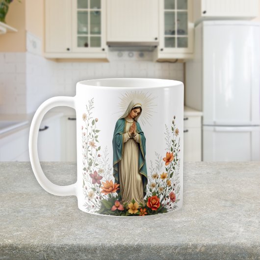 Mug Élégante prière de la Vierge Catholique Florale