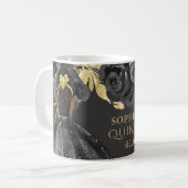 Mug Élégante princesse florale d'or noir Quinceanera (Devant gauche)