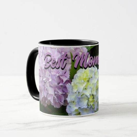 Mug élégante rose violet fleuri Hydrangea meilleure mè (Devant gauche)