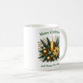 Mug Elégante sauge et or bougie de Noël et pin (Devant droit)
