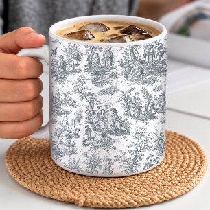 Mug Élégante toile de Jouy noire vintage