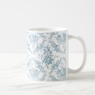 Mug Elégante toile florale blanche et bleue gravée