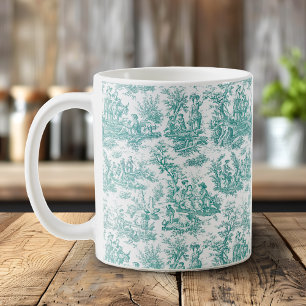 Mug Elégante toile turquoise vintage de jouy