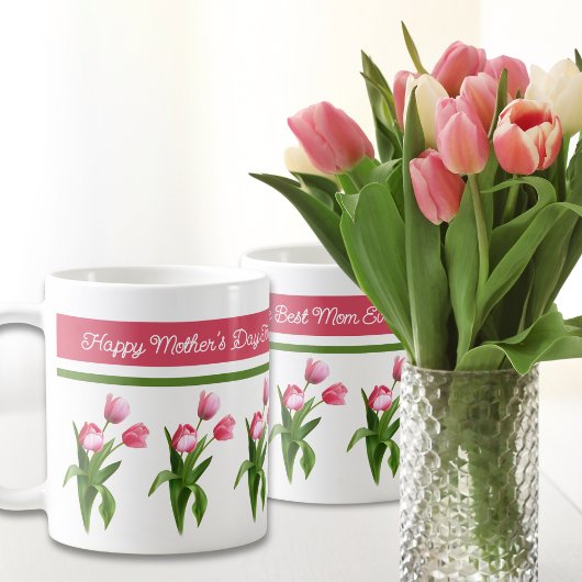 Mug Élégante Tulipe de Printemps Rose Joyeuse fête des
