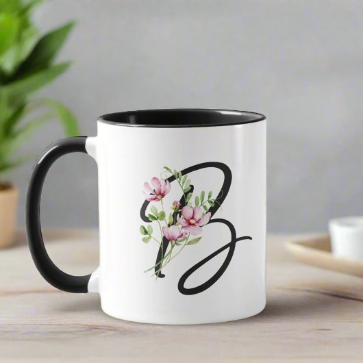 Mug Élégante typographie Monogramme initial B floral