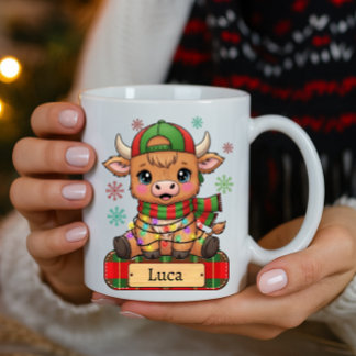 Mug Élégante vache Highland Nom personnalisé Noël