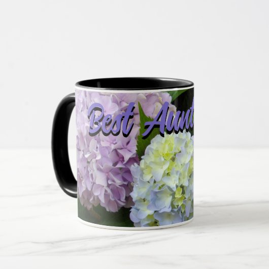 Mug Élégante violet rose fleurs bleu meilleur Tante ja (Devant gauche)
