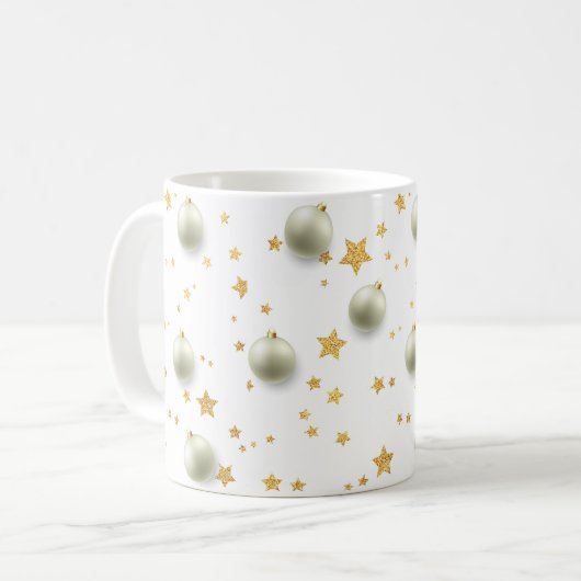 Mug Élégantes étoiles dorées et ornements de Noël (Devant gauche)