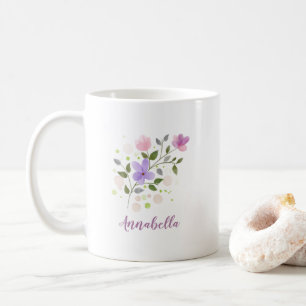 Mug Élégantes fleurs sauvages à l'aquarelle avec cadea