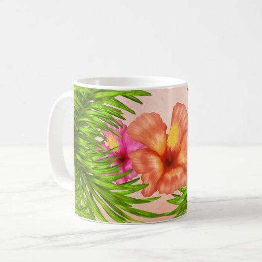 Mug Élégantes fleurs tropicales Feuilles verts floraux (Devant gauche)