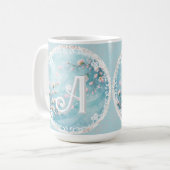 Mug Élégantes Initiales Fleur de Cerisier Turquoise Ro (Devant gauche)