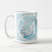 Mug Élégantes Initiales Fleur de Cerisier Turquoise Ro (Gauche)