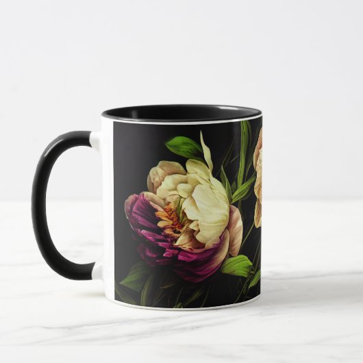 Mug Élégantes pivoines et pâte à café Rose (Gauche)