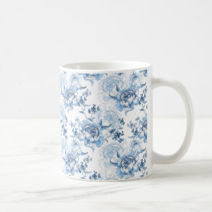 Mug Élégantes pivoines gravées en bleu et blanc