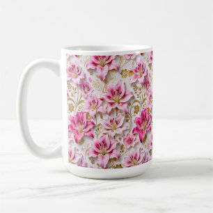 Mug Élégants lys roses avec accents botaniques dorés