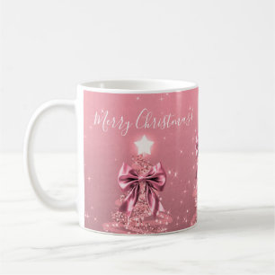 Mug Élégants nœuds d'arbres de Noël rose blush pour le