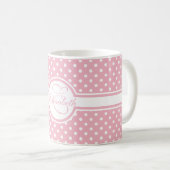 Mug Élégants Pois blancs sur Monogramme rose (Devant droit)