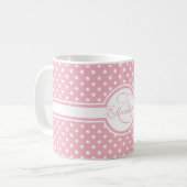 Mug Élégants Pois blancs sur Monogramme rose (Devant gauche)