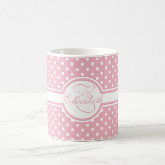 Mug Élégants Pois blancs sur Monogramme rose (Centre)