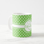 Mug Élégants Pois blancs sur Monogramme vert (Devant gauche)