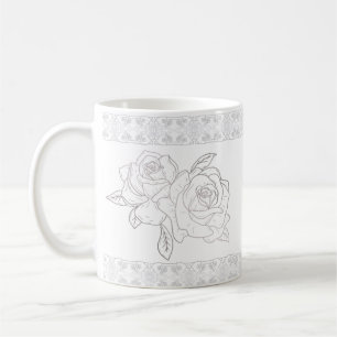 Mug Élégants Roses D'Argent Et Broderie De Dentelles