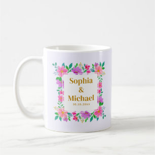 Mug Élégants souvenirs de mariage à l'aquarelle floral