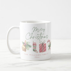 Mug Éléments de Noël Aquarelle Famille Cadeau