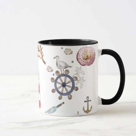 Mug Éléments nautiques à l'aquarelle Marin (Droite)