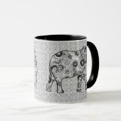 Mug Éléphale tourbillon fractal - gris, noir et blanc (Devant droit)