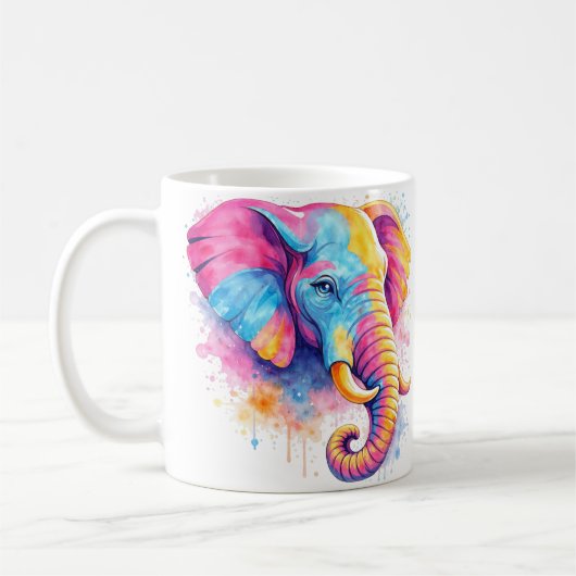 Mug Éléphant arc-en-ciel aquarelle coloré (Gauche)